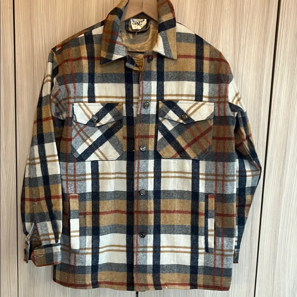 Stylish Plaid Shirt Shacket in Blue, Brown, and White